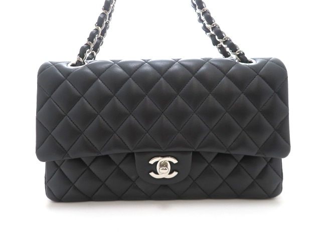 CHANEL シャネル マトラッセ Wフラップ25 Wチェーンショルダー シルバー金具 A01112 ショルダーバッグ ラムスキン ブラック レディース【中古】【473】 456,456円
