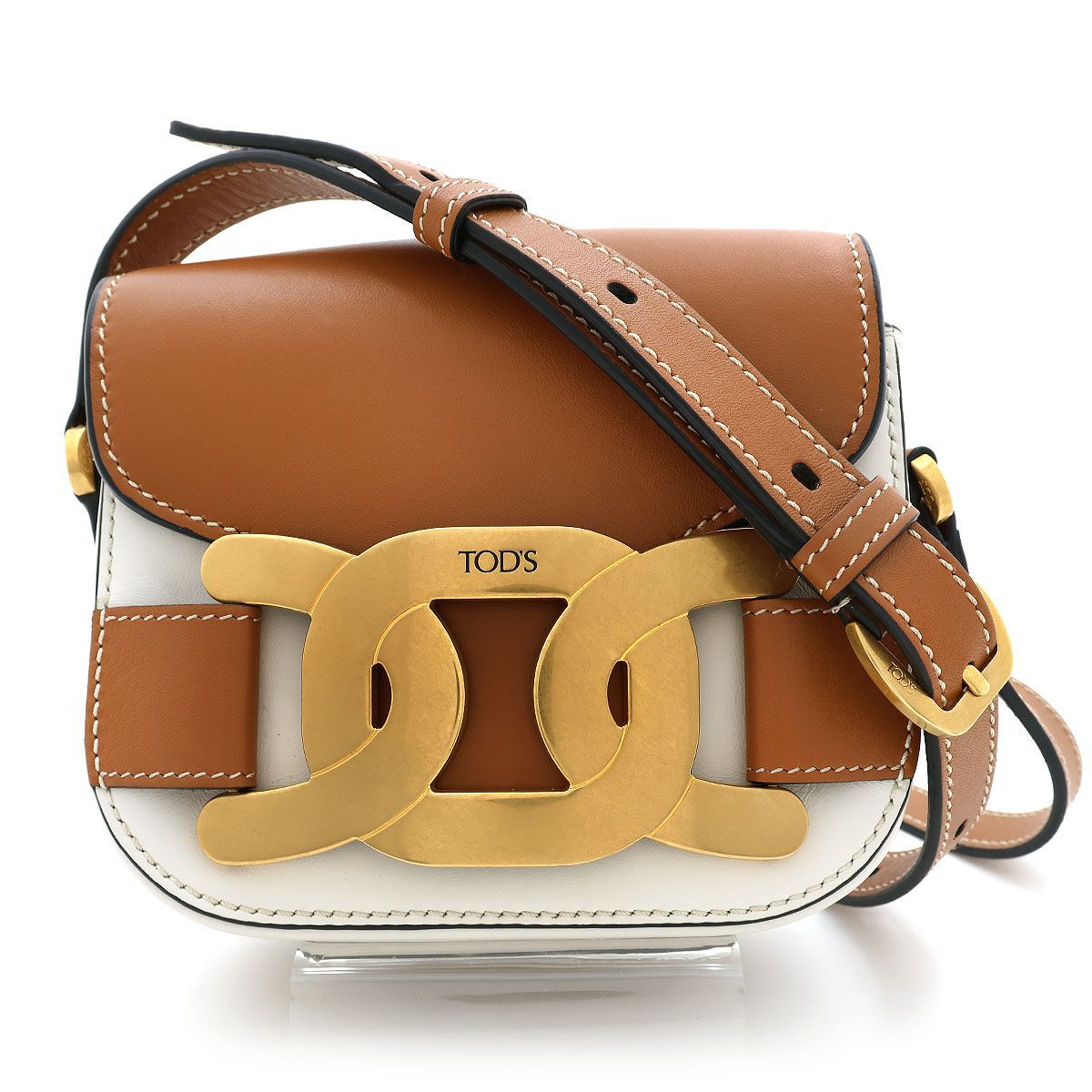 【 美品 】TOD'S トッズ ショルダーバッグ ケイト レザー クロスボディバッグ ミニ XBWAOYJ0100 ブラウン ホワイト レディース イタリア製 斜め掛け ミニバッグ レザー
