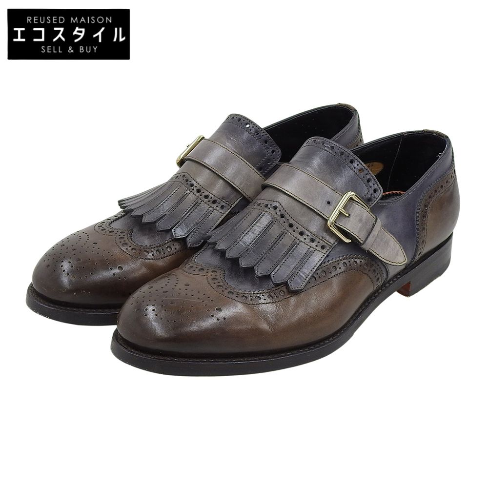 SANTONI　サントーニ　ブラウン×グレー ウィングチップ キルトモンクストラップ ドレスシューズ メンズ 6 1/2　6.5 36,190円