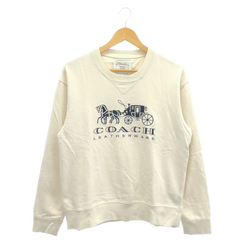 【中古】COACH エバーグリーン ホースアンドキャリッジ クルーネックスウェット サイズS アイボリー コーチ[92]