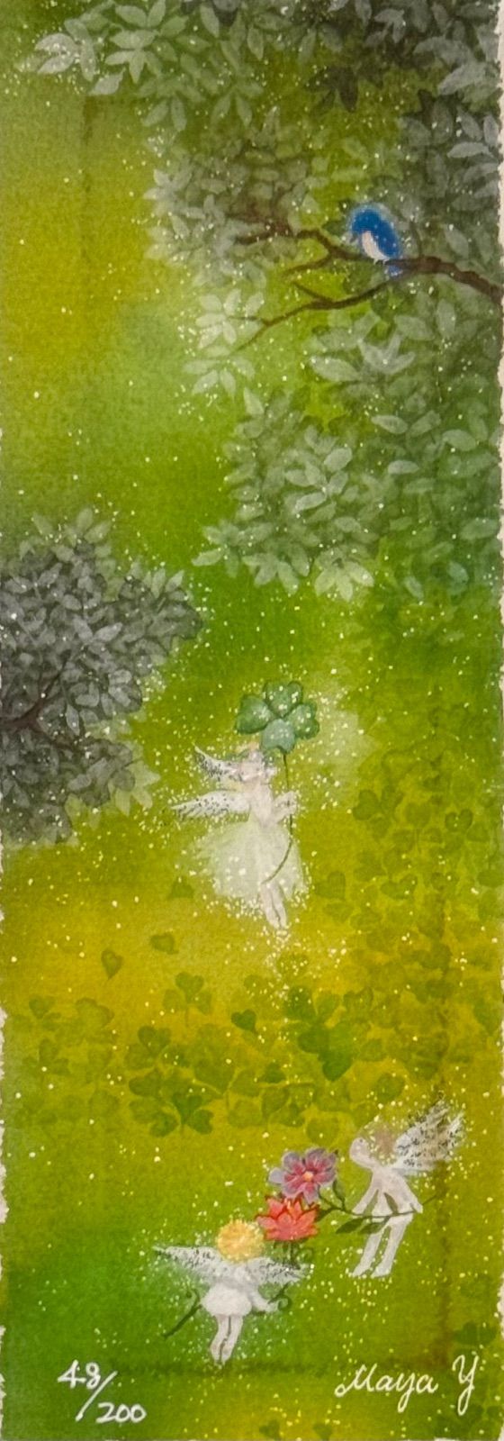 横山真弥「天使のお花畑・天使グリーン」アーカイバルプリント 額装