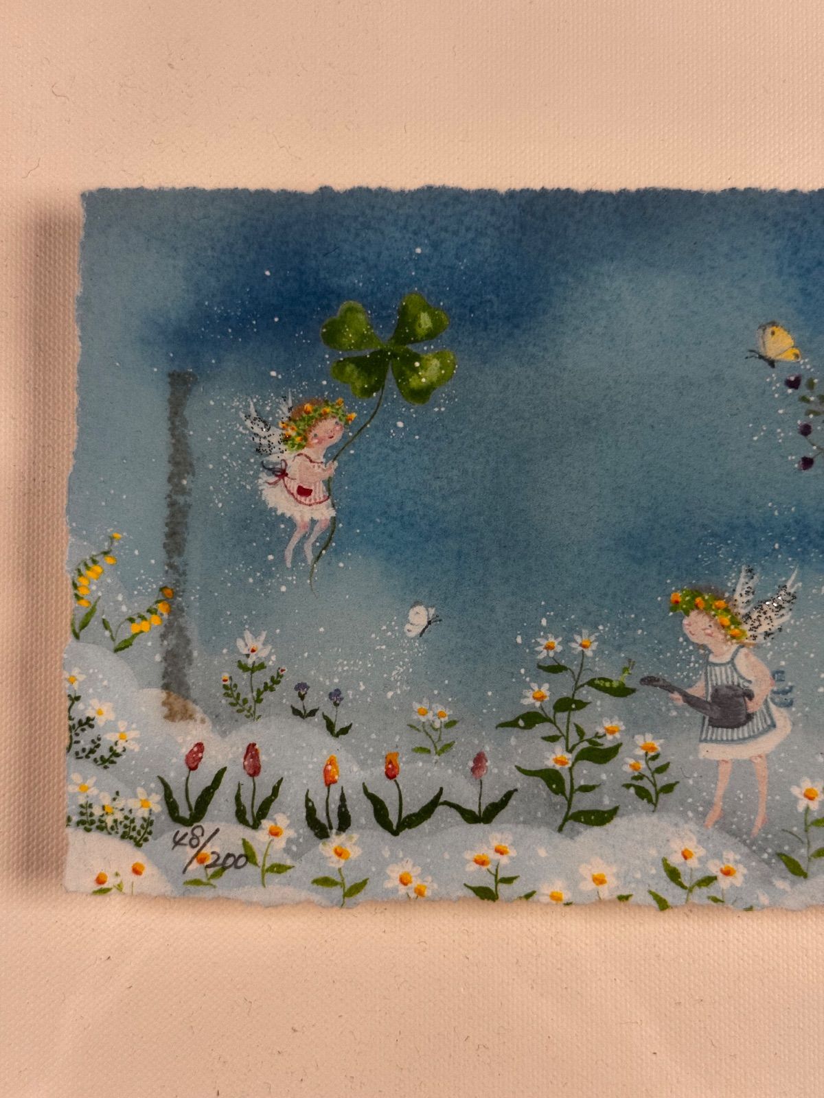 横山真弥「天使のお花畑・天使グリーン」アーカイバルプリント 額装