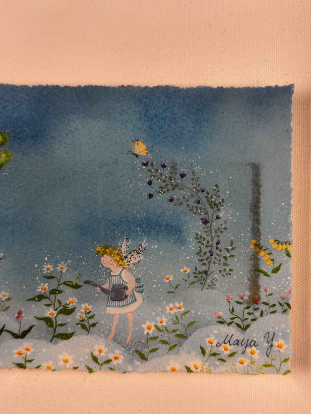 横山真弥「天使のお花畑・天使グリーン」アーカイバルプリント 額装