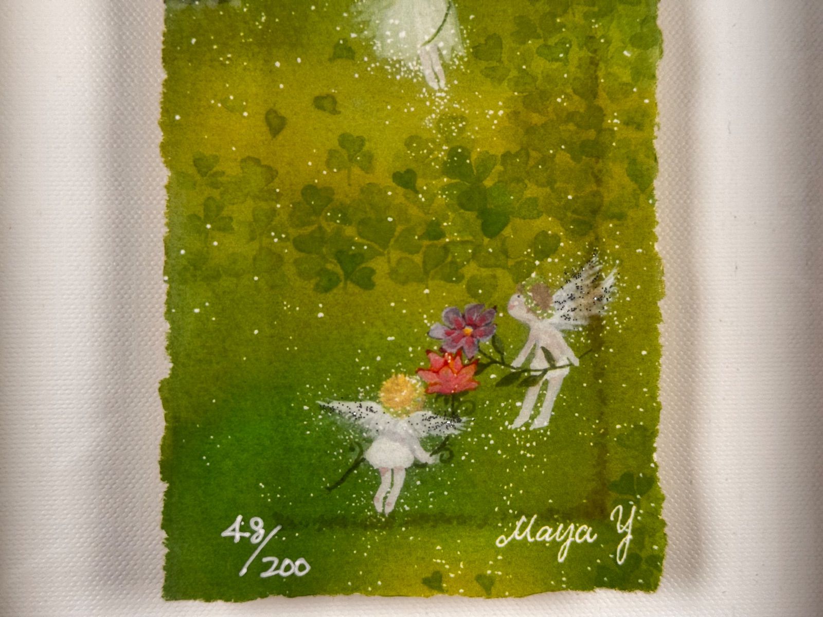 横山真弥「天使のお花畑・天使グリーン」アーカイバルプリント 額装