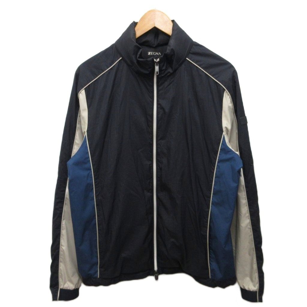 ゼニア Zegna NYLON JACKET WITH EXTRACTABLE HOOD ナイロンジャケット ブルゾン M 紺 ネイビー アイボリー VW030 ZZT080