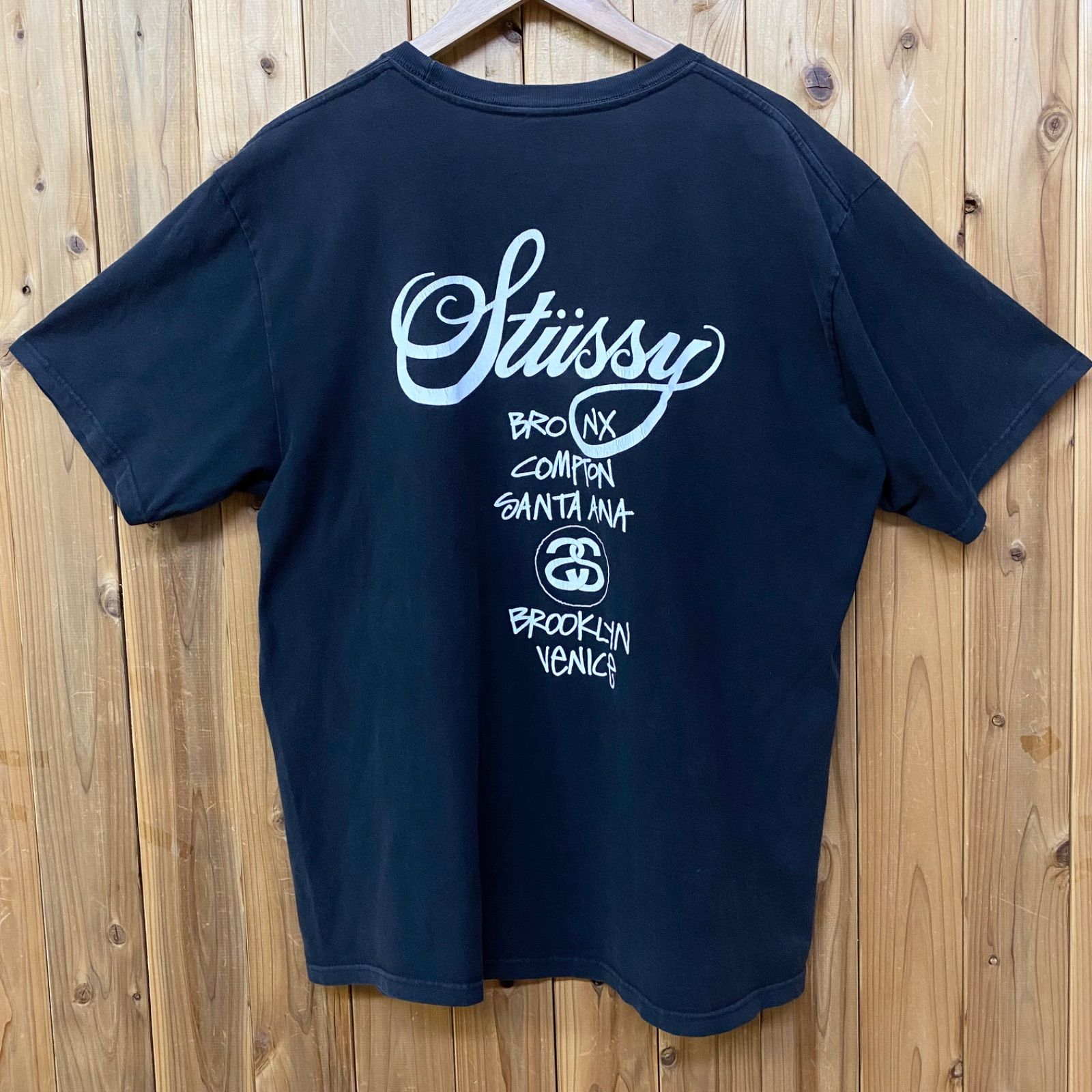 STUSSY ステューシー ビッグプリント 半袖 Tシャツ ブラック 薄地