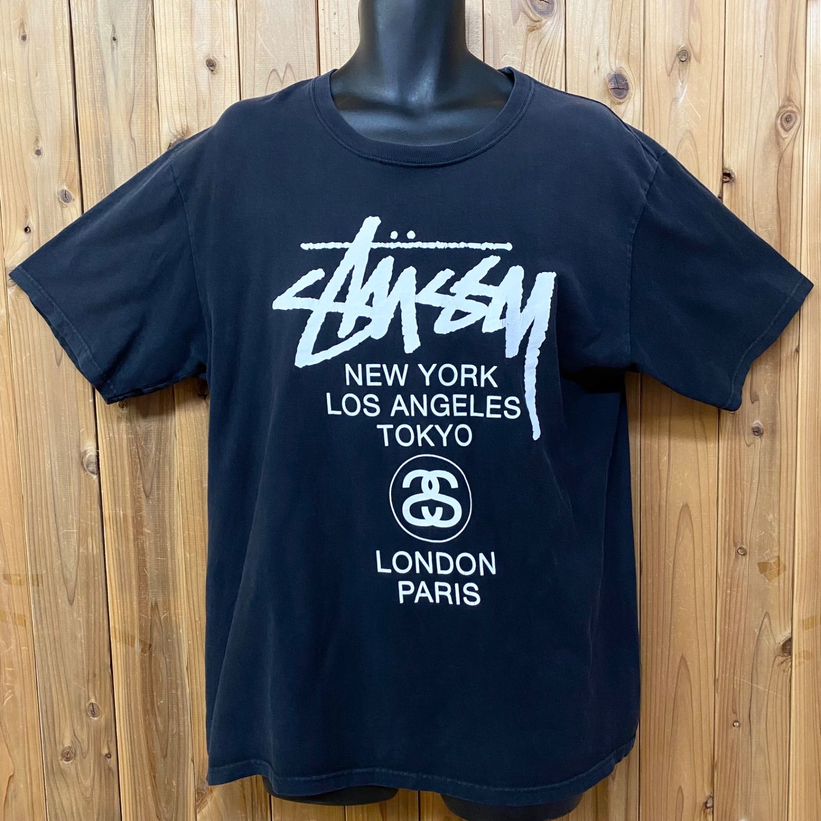 STUSSY ステューシー ビッグプリント 半袖 Tシャツ ブラック 薄地