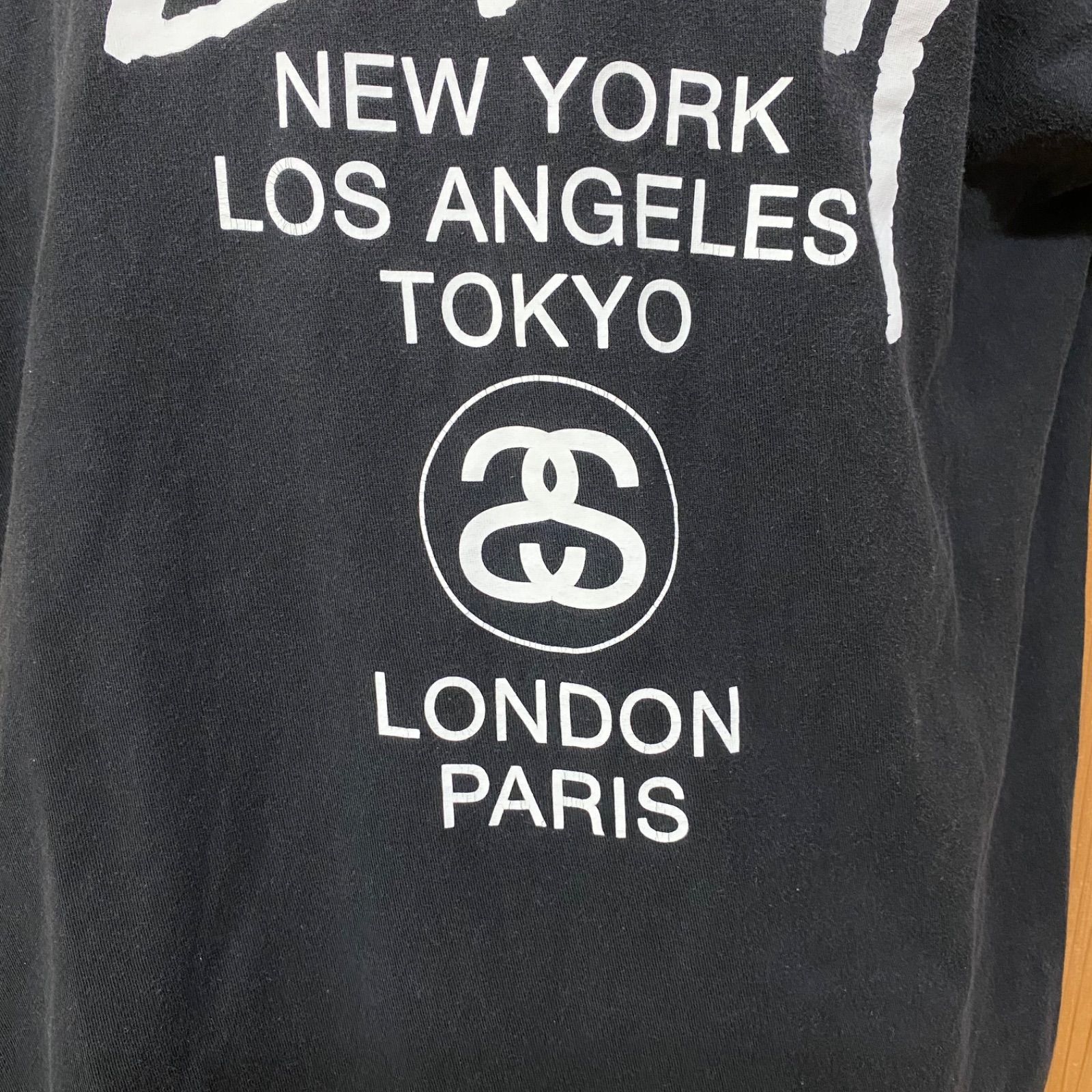 STUSSY ステューシー ビッグプリント 半袖 Tシャツ ブラック 薄地