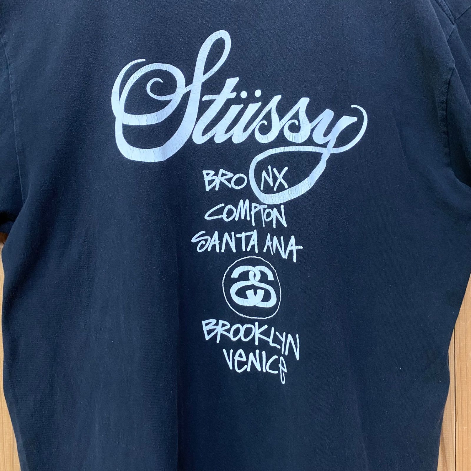 STUSSY ステューシー ビッグプリント 半袖 Tシャツ ブラック 薄地