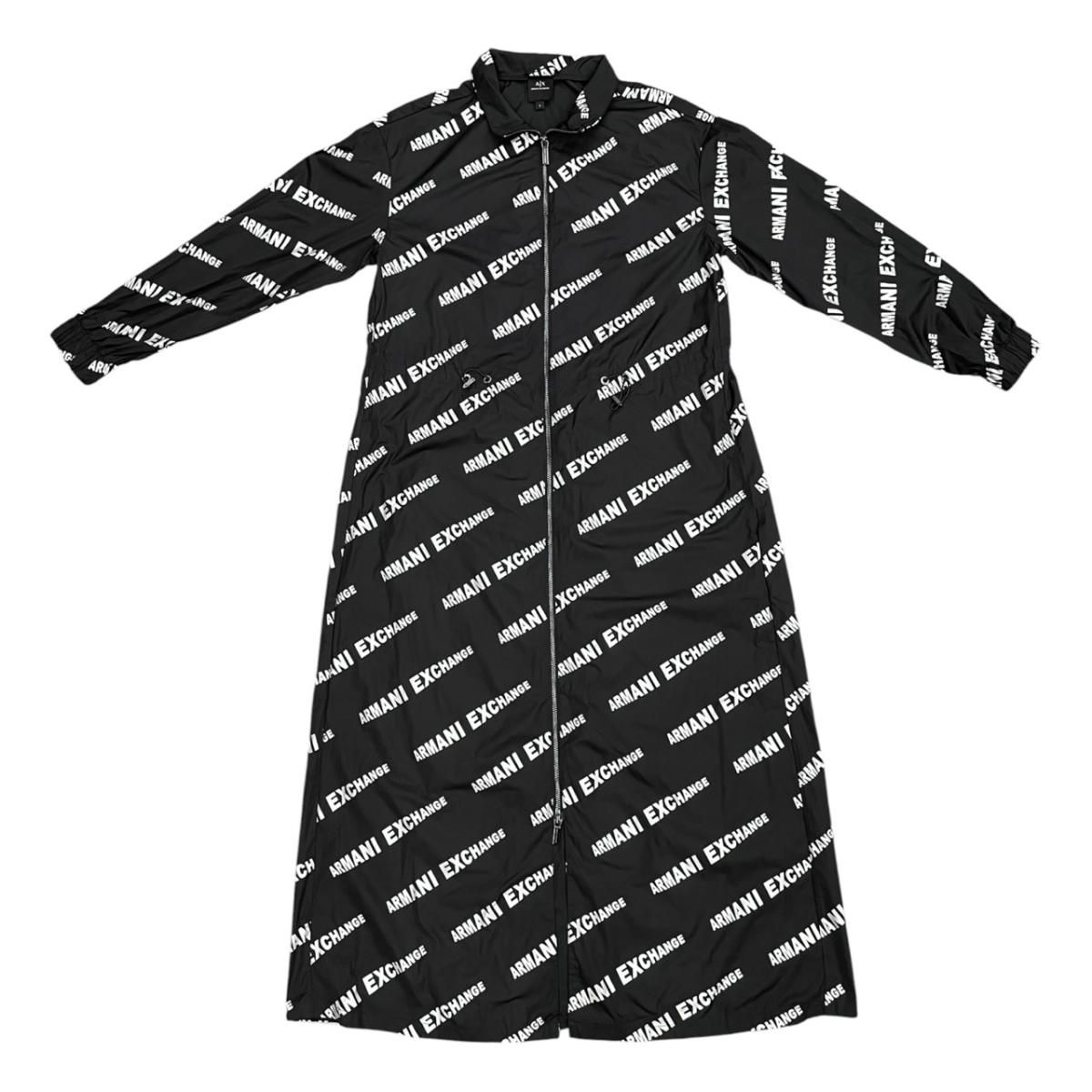 ☆アルマーニ エクスチェンジ ジャケット ロゴプリント ロングコート 3RYL08 YNJXZ Sサイズ ブラック メタリックホワイト ARMANI EXCHANGE