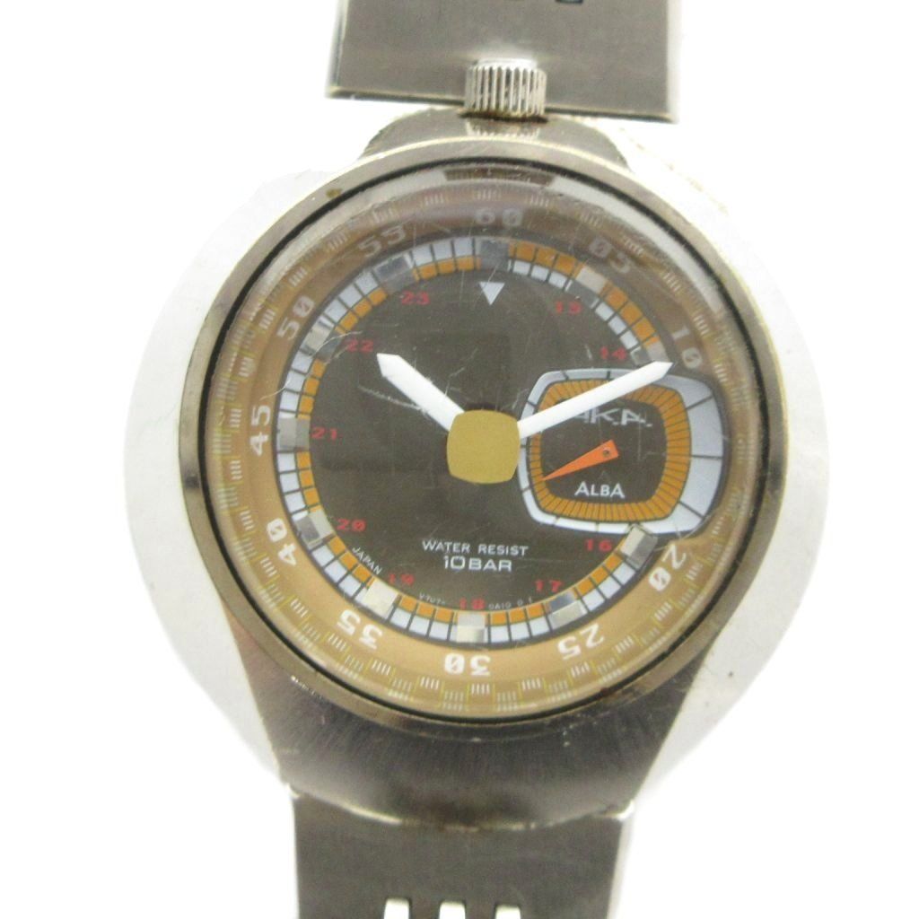 セイコー SEIKO ALBA AKA アルバ アカ V707-0A10 腕時計 ヴィンテージ アンティーク ウォッチ クォーツ ツノ 角 スモセコ シルバー色 ■GY18 /MQ