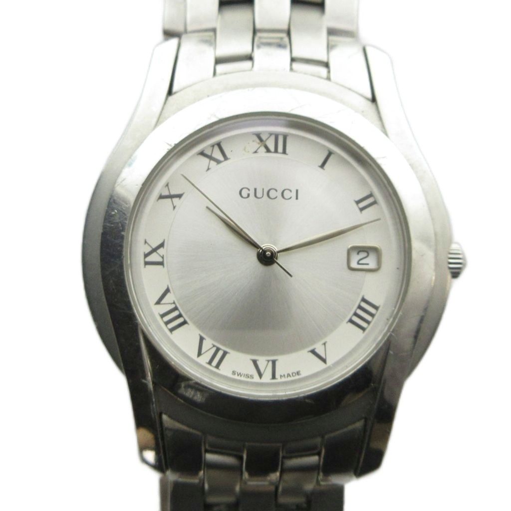 グッチ GUCCI 5500M 腕時計 ウォッチ クォーツ ロゴ カレンダー付き デイト ローマン シルバー色 ■GY18 /MQ ■OH