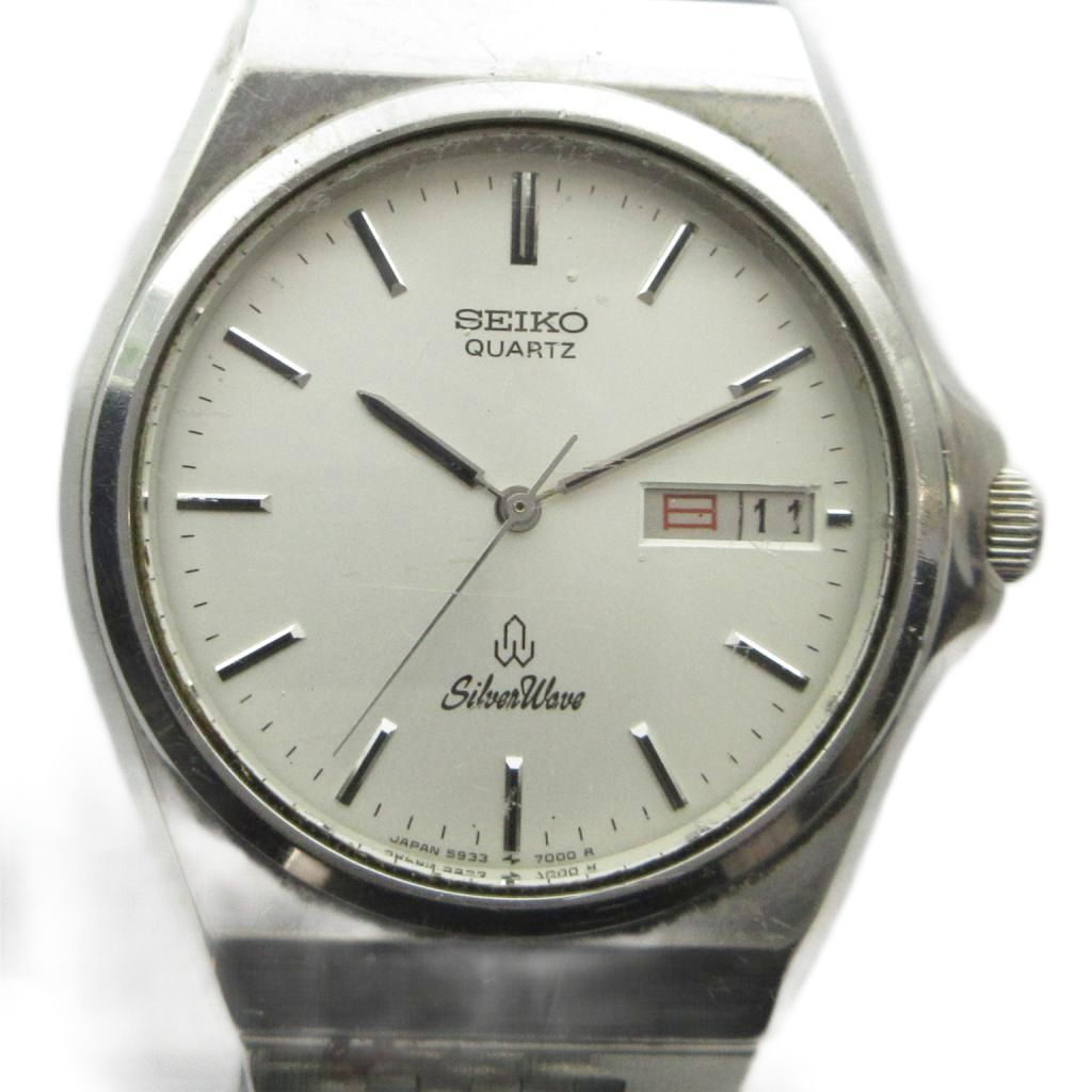 セイコー SEIKO Silver Wave シルバーウェーブ 5933-7000 腕時計 ヴィンテージ アンティーク ウォッチ クォーツ デイデイト カレンダー付き 純正ブレス シルバーカラー 銀色 ■GY18 /MQ