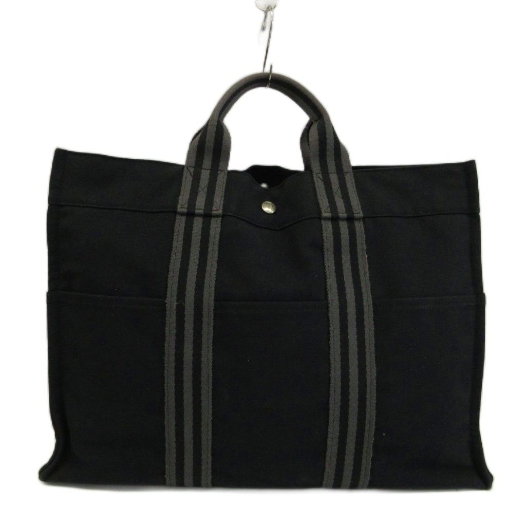 エルメス ストライプ トートバッグ 黒 エルメス HERMES フールトゥ MM トートバッグ ハンド キャンバス