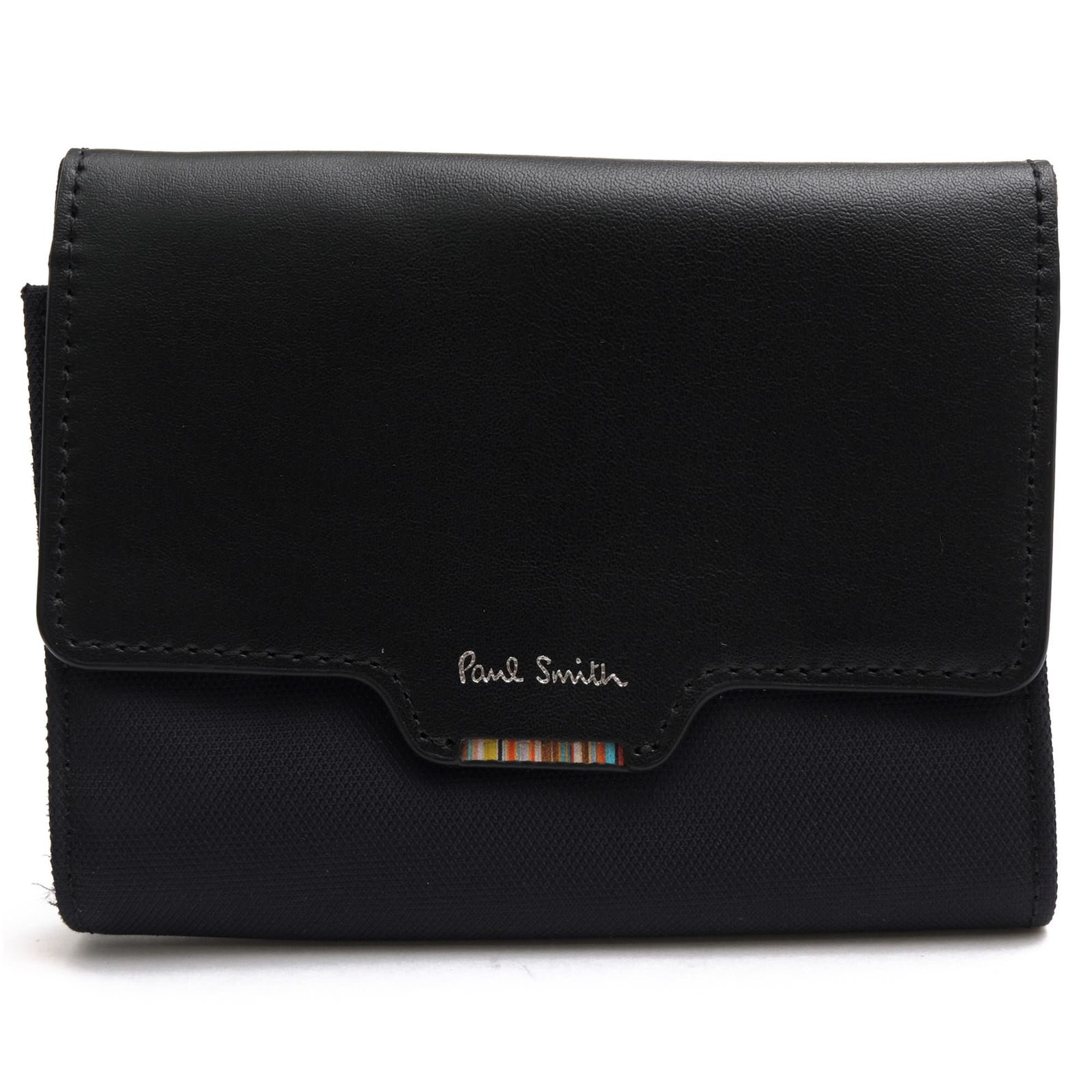 ポールスミス／Paul Smith 財布 ウォレット メンズ 男性 男性用 ポリエステル レザー 革 本革 ブラック 黒 PSN921 ビジネスカジュアル2 ストライプ 小銭入れあり 三つ折り
