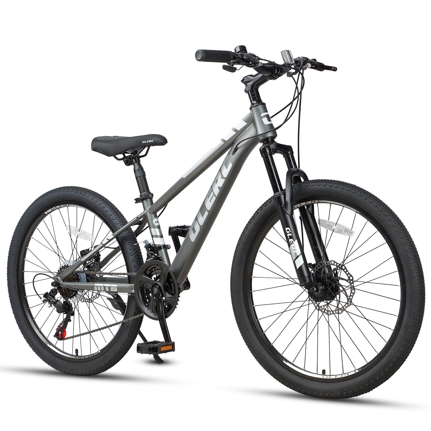 在庫処分 Line子ども用マウンテンバイクMTB オンロードオフロード 21段変速 Glerc（グレーク）Sky 衝撃吸収フロントサスペンション 前後ディスクブレーキ ブロックタイヤ24インチ(米国輸入モデル) シルバー