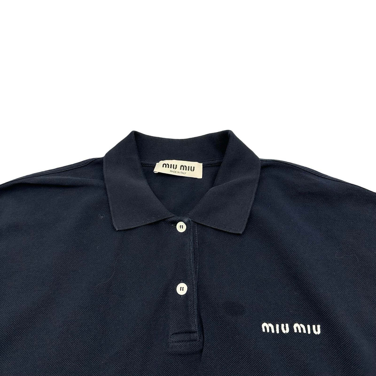 ミュウミュウ miu miu コットンピケロゴ長袖ポロシャツ MUL019
