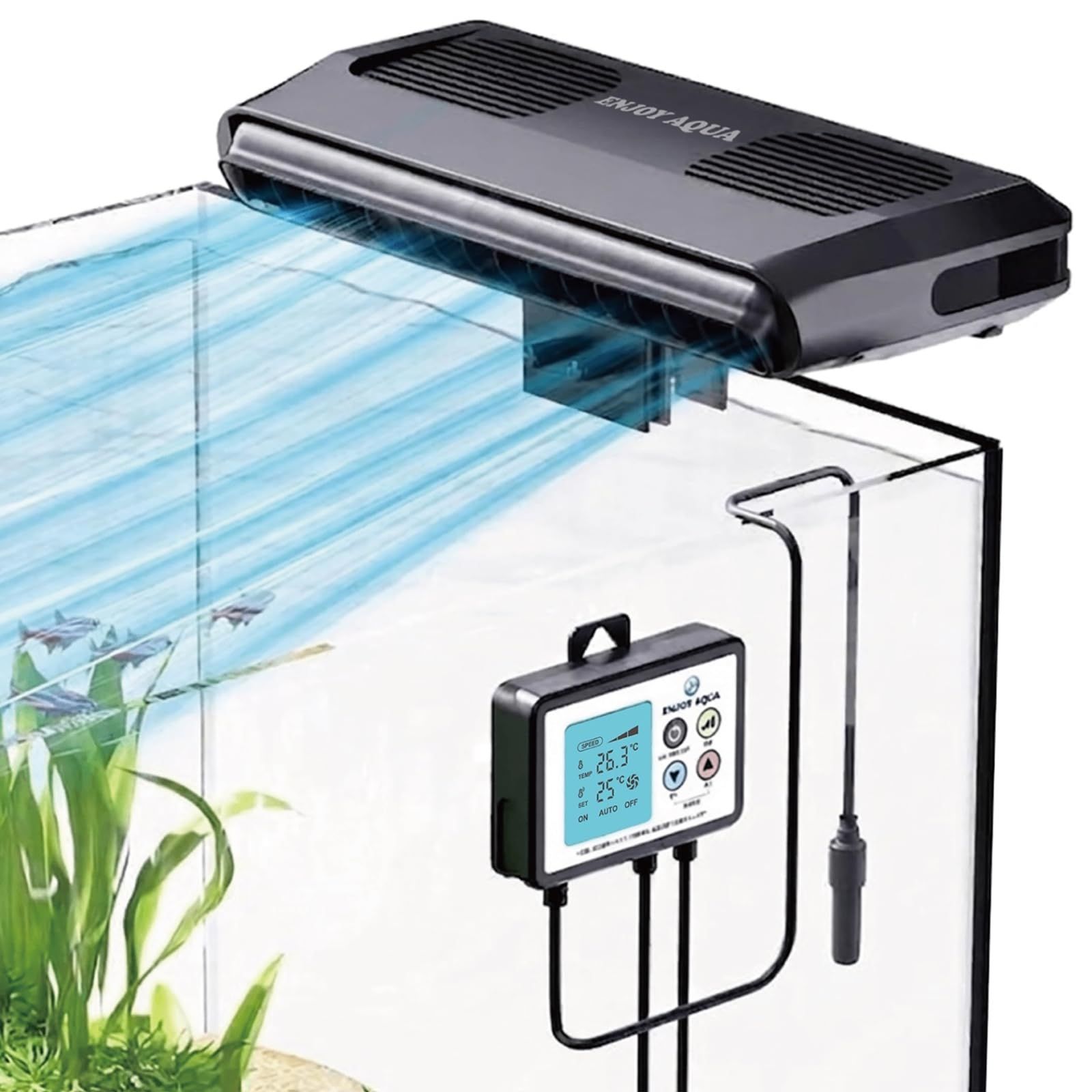 N◆ENJOY AQUA 水槽用 冷却ファン 温度管理モデル デジタルコントローラー付き 自動ON/OFF 3段階風量調整 静音設計 60～90cm水槽対応 淡水・海水対応 日本語説明書付き ffb4763a