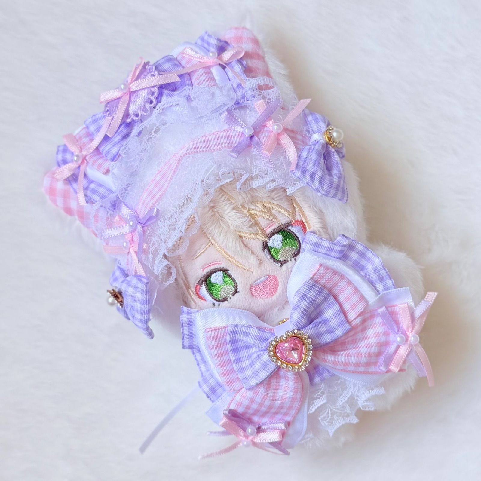 みみ様　ぬい服　ハンドメイド　メイド　10cm ピンク　猫耳　猫　紫 10cm～12cm用 ぬい服 ハンドメイド いつぬい ねこみみ ピンク×紫