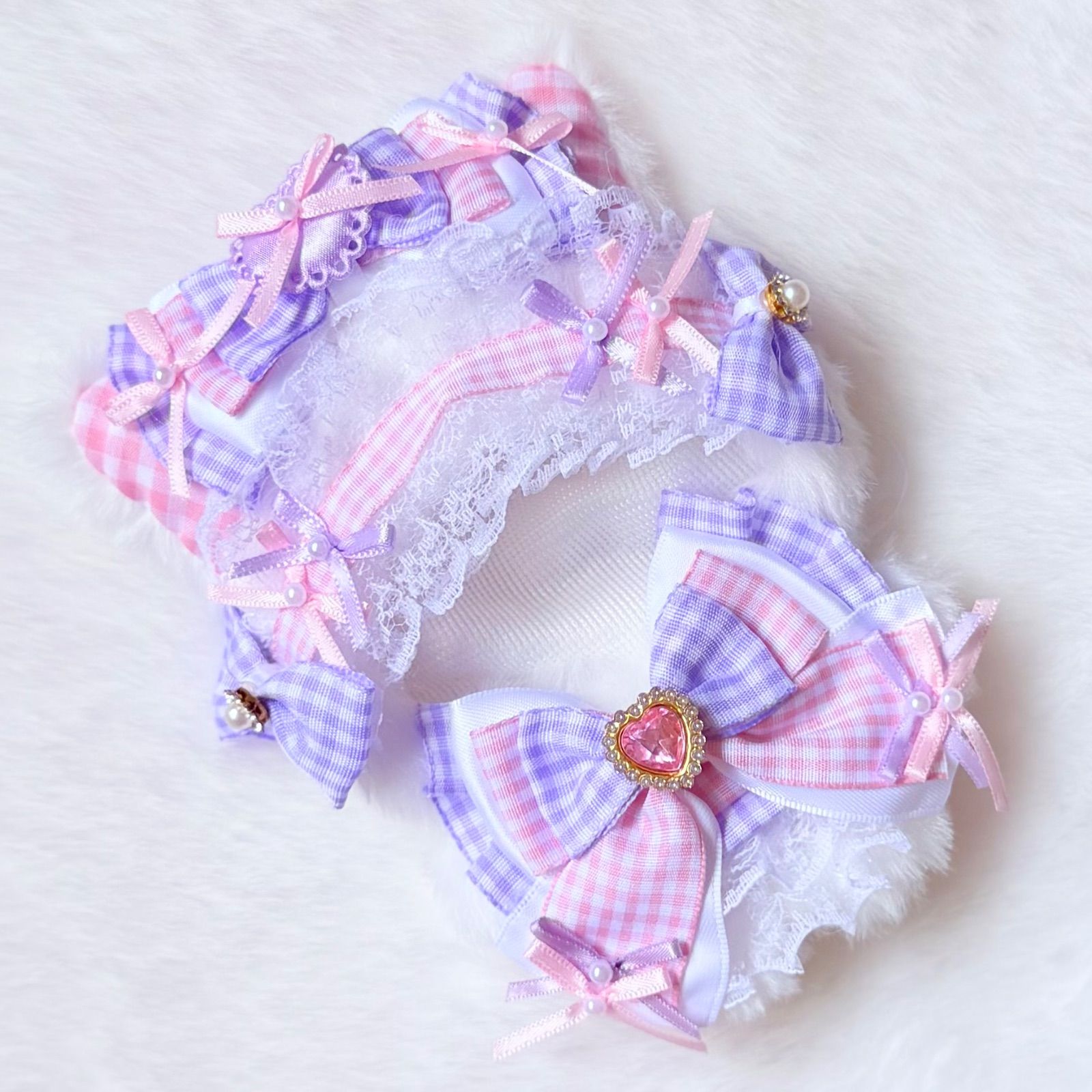 10cm～12cm用 ぬい服 ハンドメイド いつぬい ねこみみ ピンク×紫
