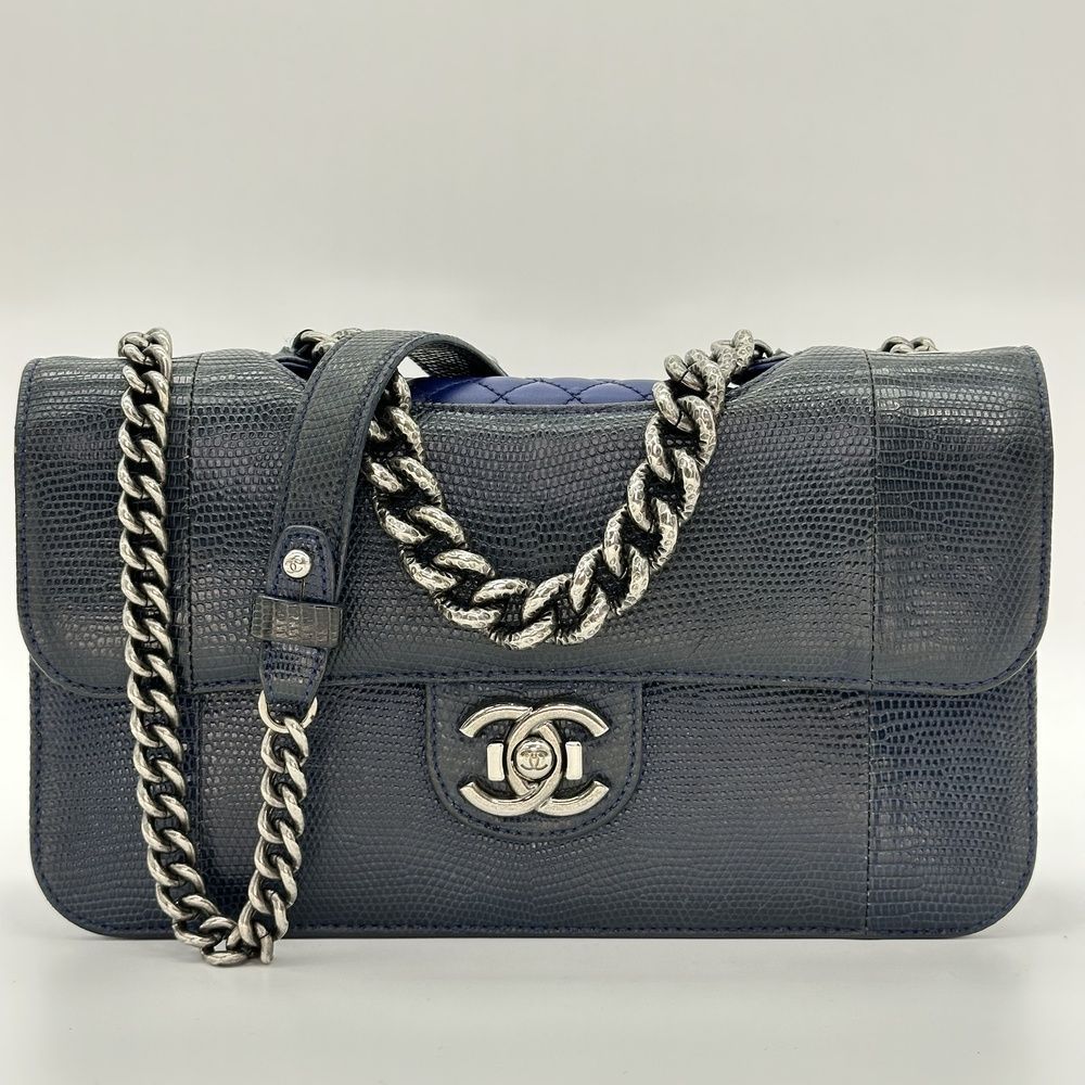 CHANEL シャネル パーフェクトエッジ アンティークシルバー金具 2WAY ハンドショルダーバッグ ブルー青レザー レディース 214,000円