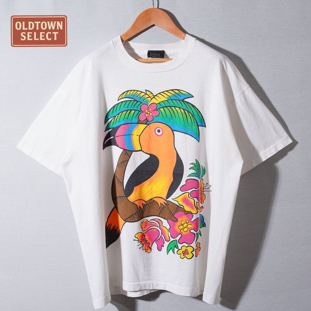 90s USA製 ヴィンテージ Tシャツ XL 相当 ホワイト トロピカル