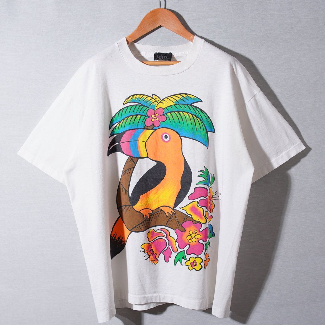 90s USA製 ヴィンテージ Tシャツ XL 相当 ホワイト トロピカル