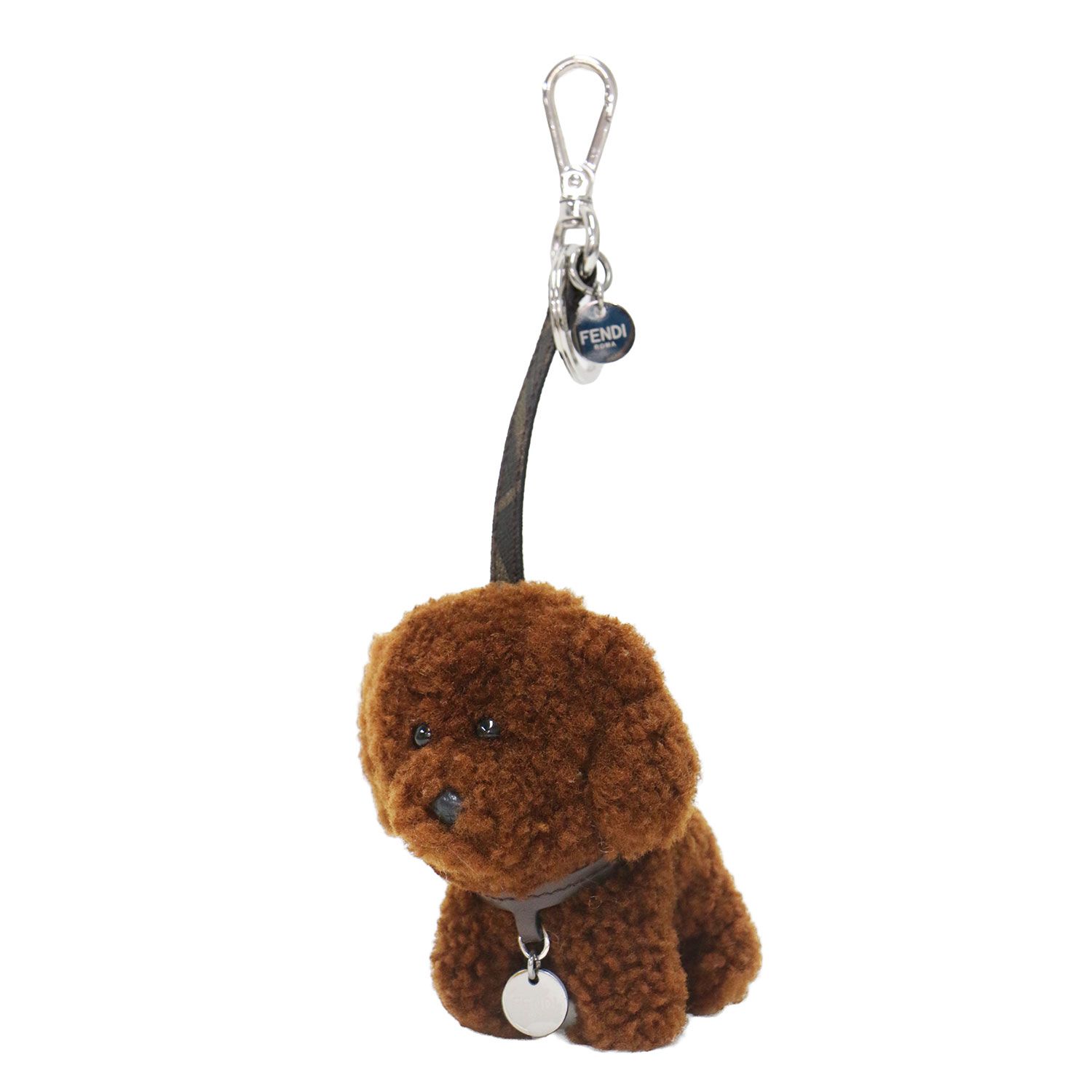 【美品】FENDI フェンディ 26春夏 トイプードル ブラウンシアリング チャーム ストラップ FFキャンバス メタルパーツ付き ラムファー ブラウン イタリア製 ブランド ファッション アイテム 小物 雑貨【レディース】【中古】