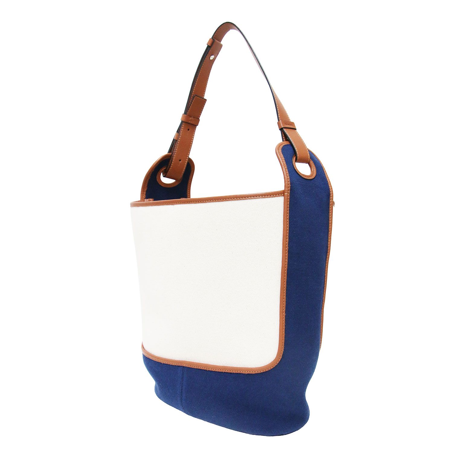 LOEWE ロエベ × Paulas Ibiza アナグラム ホーボーバッグ トートバッグ バケツ型 ワンショルダー クロスボディ バイカラー キャンバス ブランドマーク レザー オフホワイト ネイビー スペイン製 ブランドバッグ【レディース】【中古】