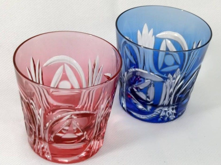 〇 【希少◕非売品】カガミクリスタル マツダロータリー紋様 江戸切子 冷酒杯ペア