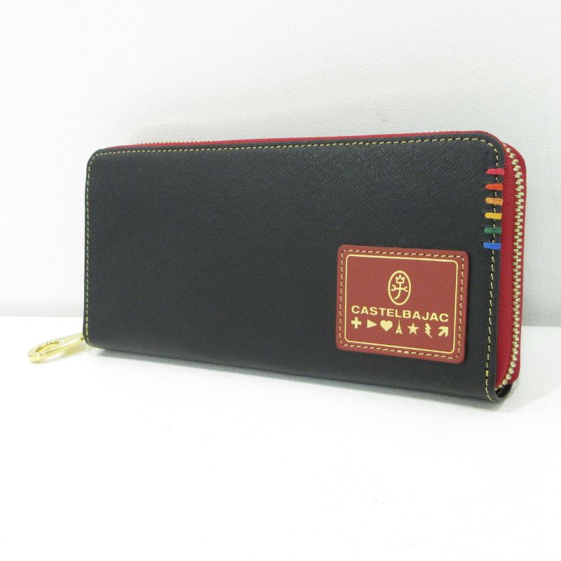 【三重本店】 中古 CASTEL BAJAC | カステルバジャック 長財布 ラウンドファスナー レザー 牛革 34683 ブラック×レッド 【124】 三重本店】 中古 CASTEL BAJAC | カステルバジャック 長財布 ラウンド