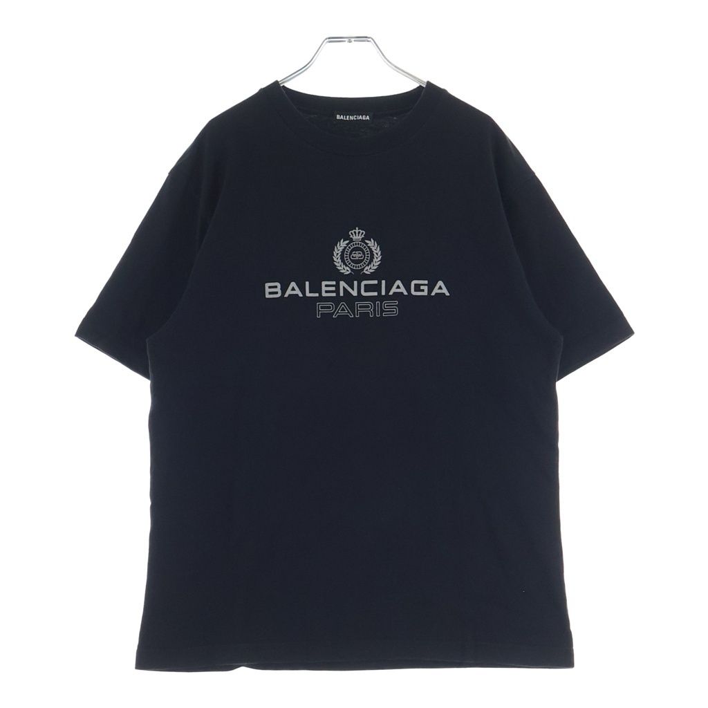 BALENCIAGA (バレンシアガ) フロントロゴプリント 半袖Tシャツ カットソー コットン ブラック 594579 TGV60 1000
