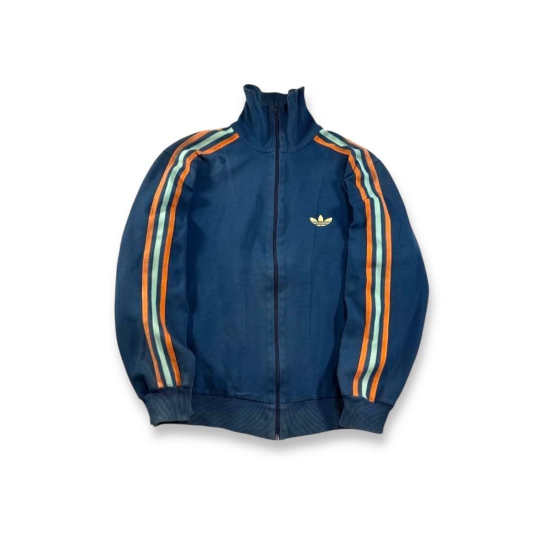 希少 サイズ スペシャル 70s adidas アディダス トラックジャケット デサント製 西ドイツ製 6号 山口百恵 着用 ビンテージ ネイビー トレフォイル ロゴ vintage archive ジャージ 古着 70年代 XL ad-t-2505-022