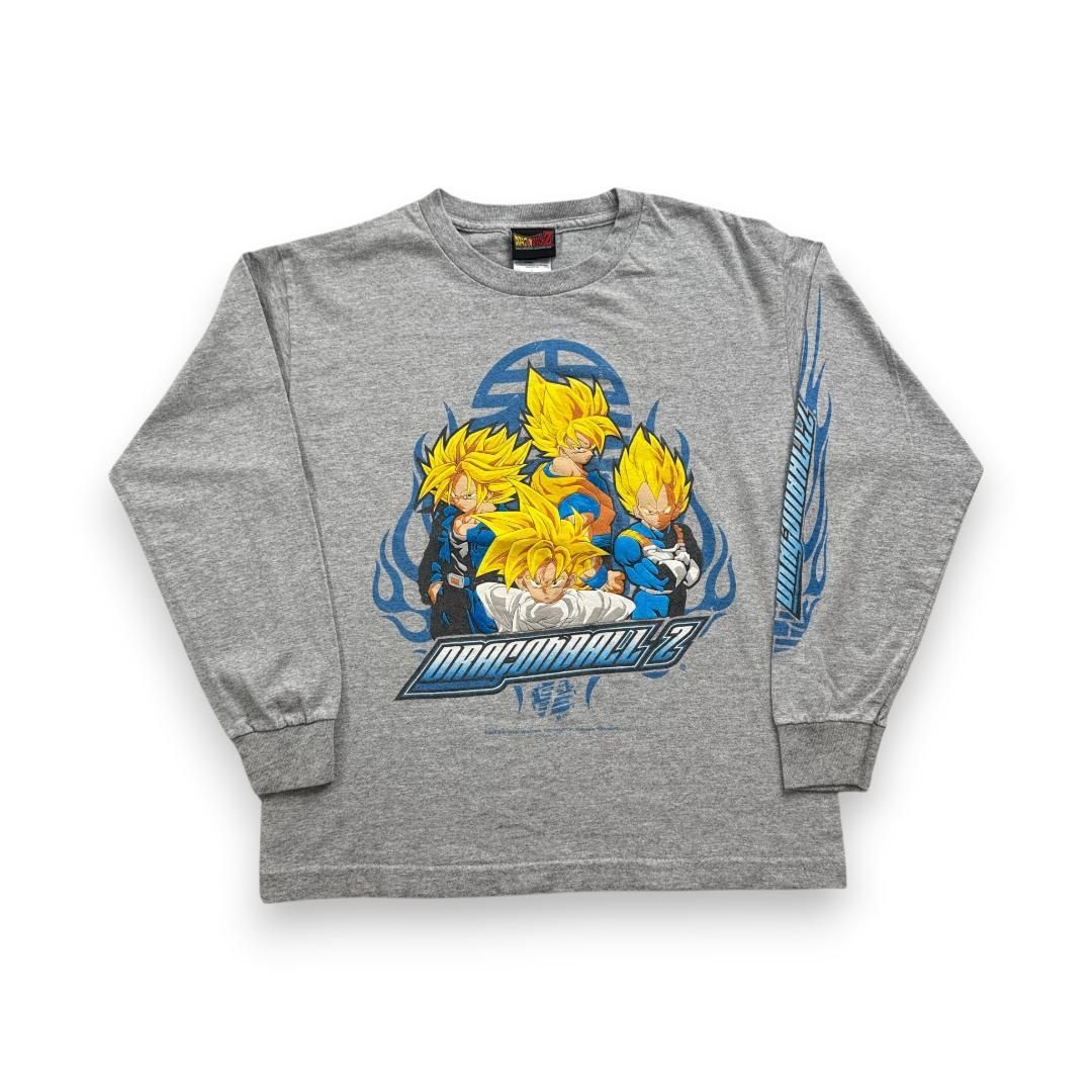 00s ドラゴンボールZ DRAGONBALL USA 孫悟空 長袖 ロンT グレー キッズ L コピーライト 2002 袖プリント スーパーサイヤ人 孫悟空 ベジータ 孫悟飯 anime アニメ 古着 y2k メキシコ製 ドラゴン ch-x-2505-018