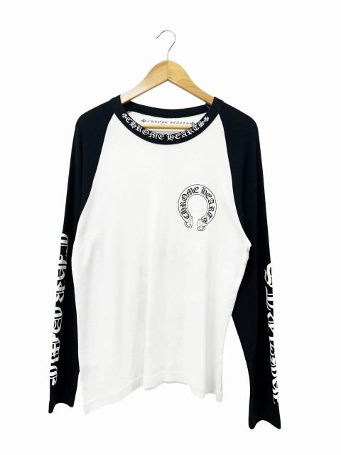 クロムハーツ CHROME HEARTS Neck Logo Horseshoe Raglan Sleeve Tee ネックロゴ ホースシュー プリント ラグラン スリーブ Tシャツ ロンT 長袖 2212-304-1004 L 黒 白 ☆AA★260718