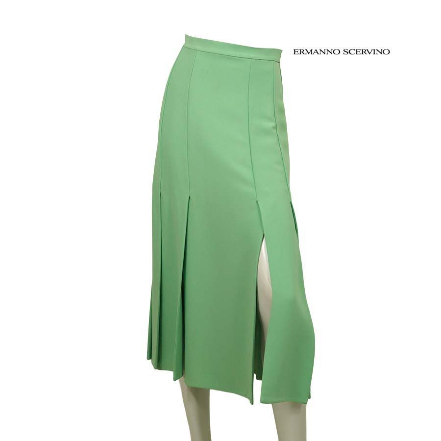 【定価￥242,000の90％以上OFF】ERMANNO SCERVINO【エルマンノ シェルヴィーノ】【訳あり】スリットデザインミモレ丈スカート/ハーブグリーン【サイズ38】【イタリア製】