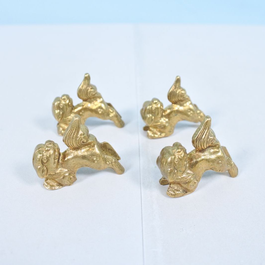 大清水68-07-12]中古 真鍮 目貫 シーサー 獅子 置物 箸置き