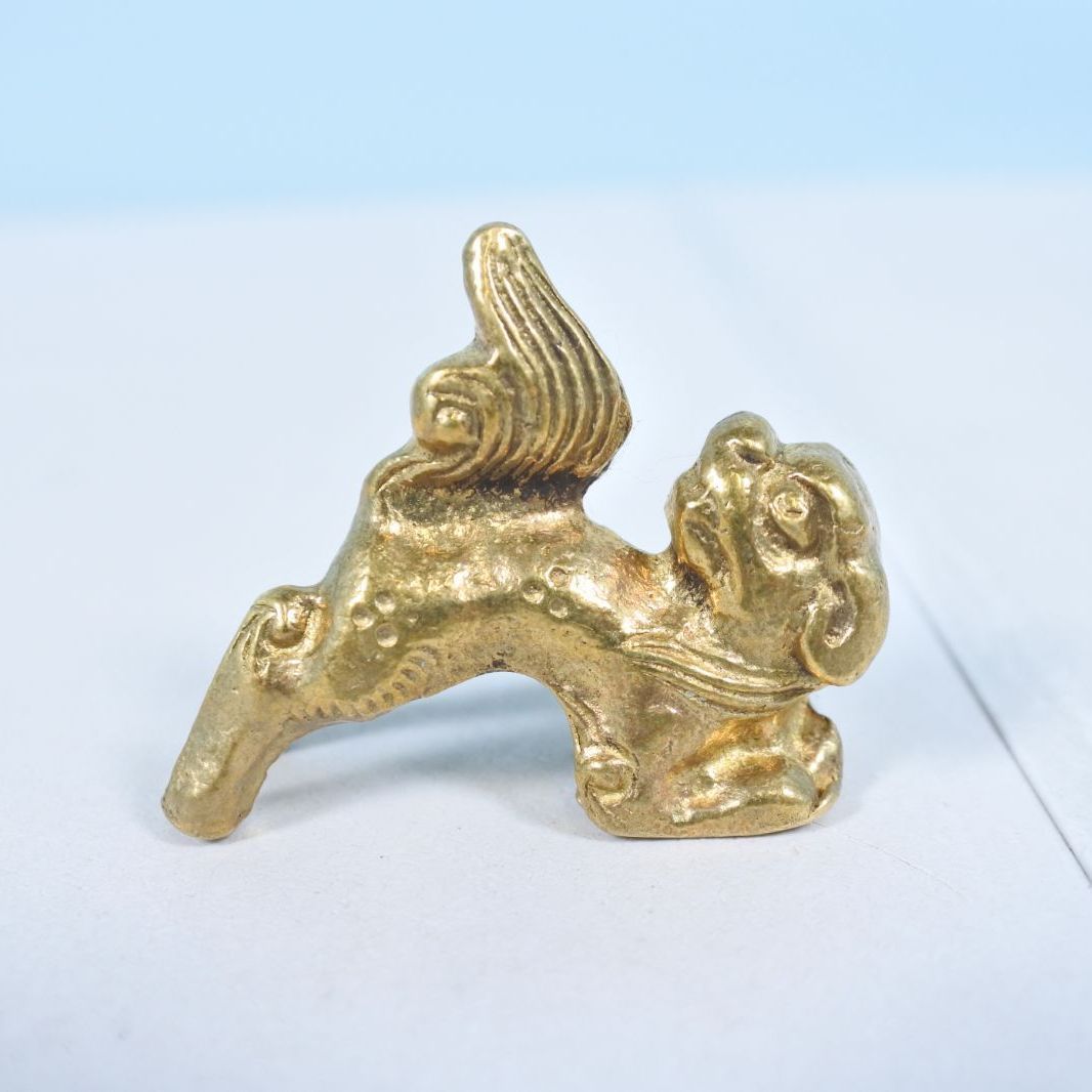大清水68-07-12]中古 真鍮 目貫 シーサー 獅子 置物 箸置き