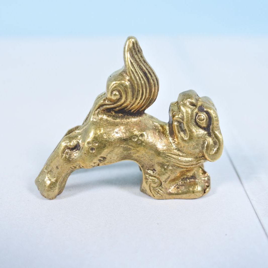 大清水68-07-12]中古 真鍮 目貫 シーサー 獅子 置物 箸置き