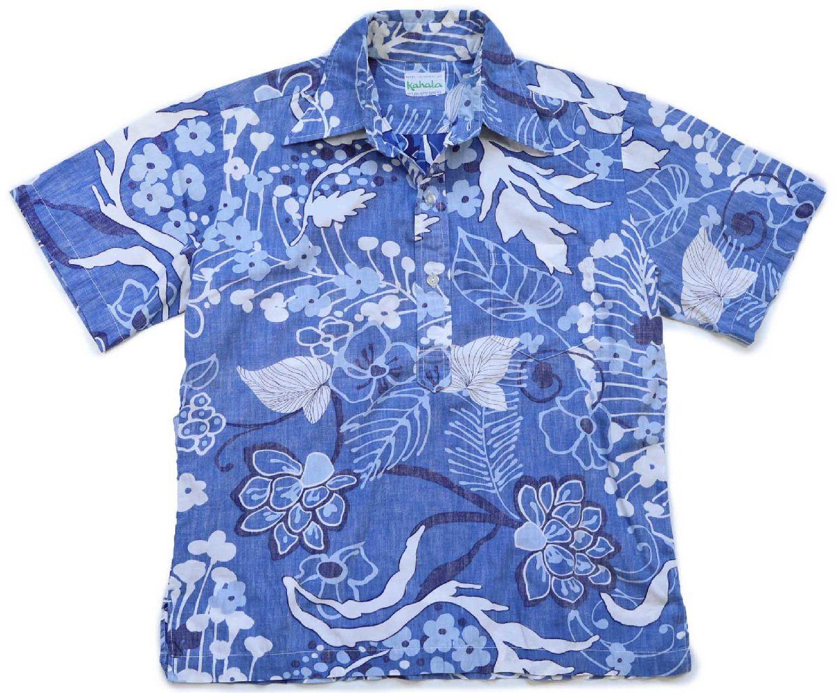 70s ハワイ製 kahala FOR LIBERTY HOUSE フラワー リーフ柄 プルオーバー 裏生地 コットン アロハシャツ★ビンテージ ハワイアン HAWAII