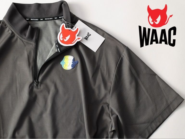 国内正規品★WAAC ワック★MEN オーロラハーフジップ M 【072252023】チャコール灰【本物保証】半袖リブシャツ オーロラワックロゴ