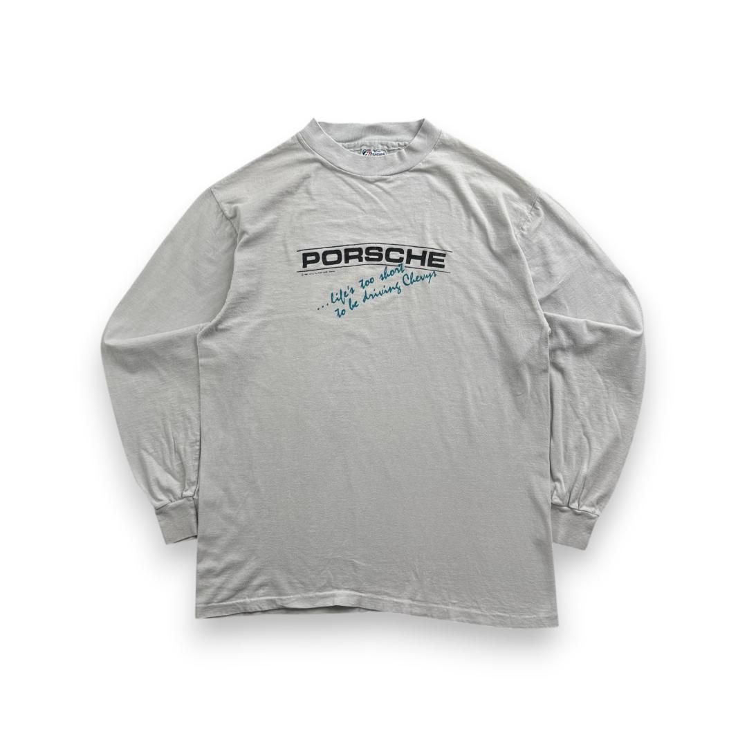 激レア 80s ポルシェ PORSCHE 車 ビンテージ Tシャツ USA製 アメリカ製 長袖 ロンT スポーツカー オールドカー 古着 HANES ヘインズ グレー シングルステッチ co-000051