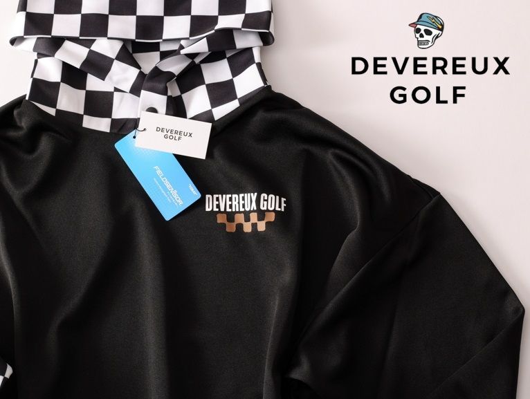 正規品★DEVEREUX GOLF デヴァローゴルフ★The Major チェッカーフーディー L【763572010】ブラック黒【本物保証】プルオーバー