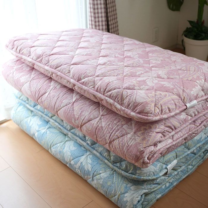 新品未使用　羊毛敷布団　花柄ミントグリーン敷き布団 シングルサイズ 日本製 日本製 羊毛敷き布団 シングル 100×210cm 羊毛ふとん ふっくらと