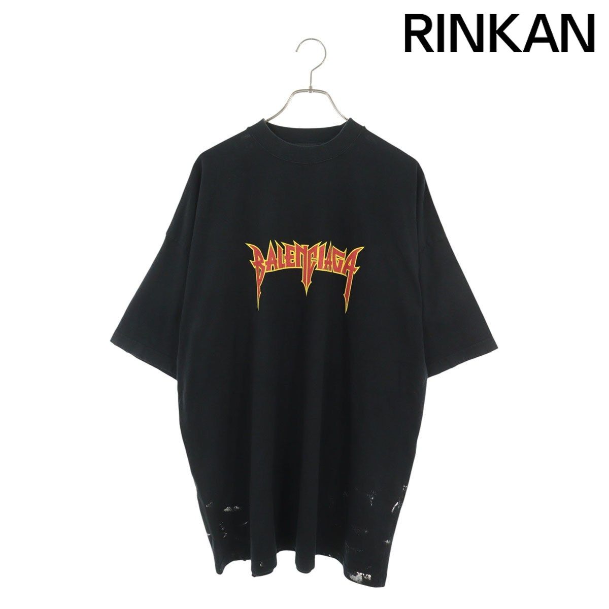 バレンシアガ 694576 TMV88 メタルロゴペンキクラッシュ加工Tシャツ
