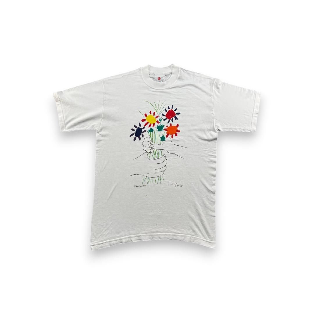 00s ビンテージ Tシャツ ピカソ 花束を持つ手 アート 白 M 古着 半袖 アートT PICASSO a-t-2505-011