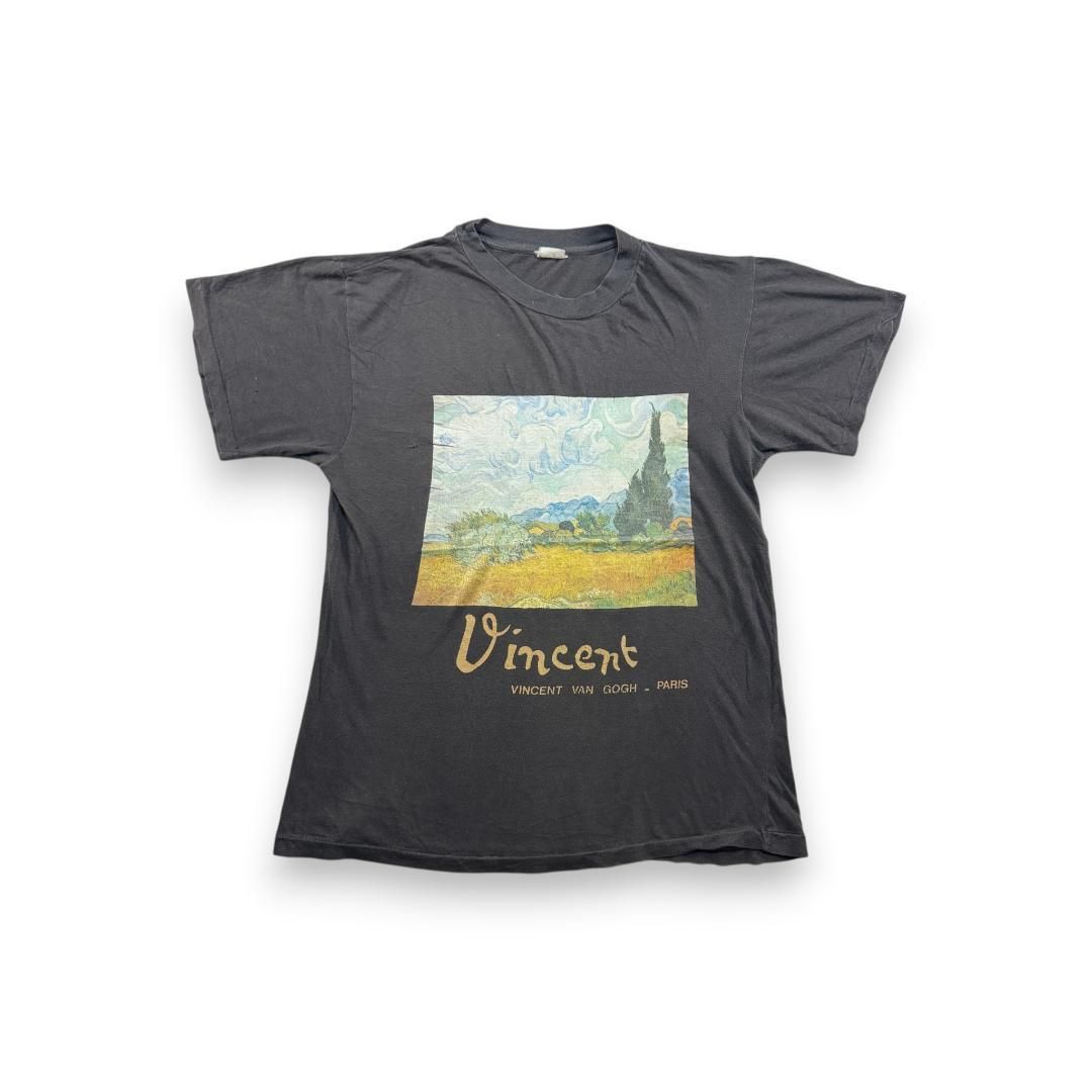 80s 90s ビンテージ Tシャツ ヴァンゴッホ アート 麦畑 PARIS 黒 古着 半袖 アートT ゴッホ Vincent Willem van Gogh a-t-2505-008