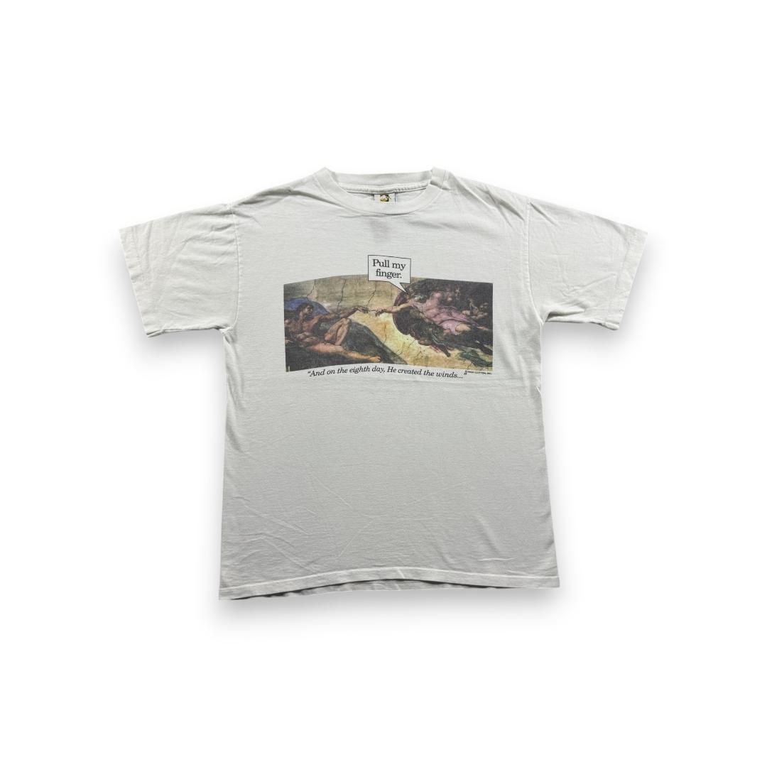 90s ビンテージ Tシャツ ミケランジェロ パロディ アート 白 M シングルステッチ 古着 半袖 白 calcru a-t-2505-002