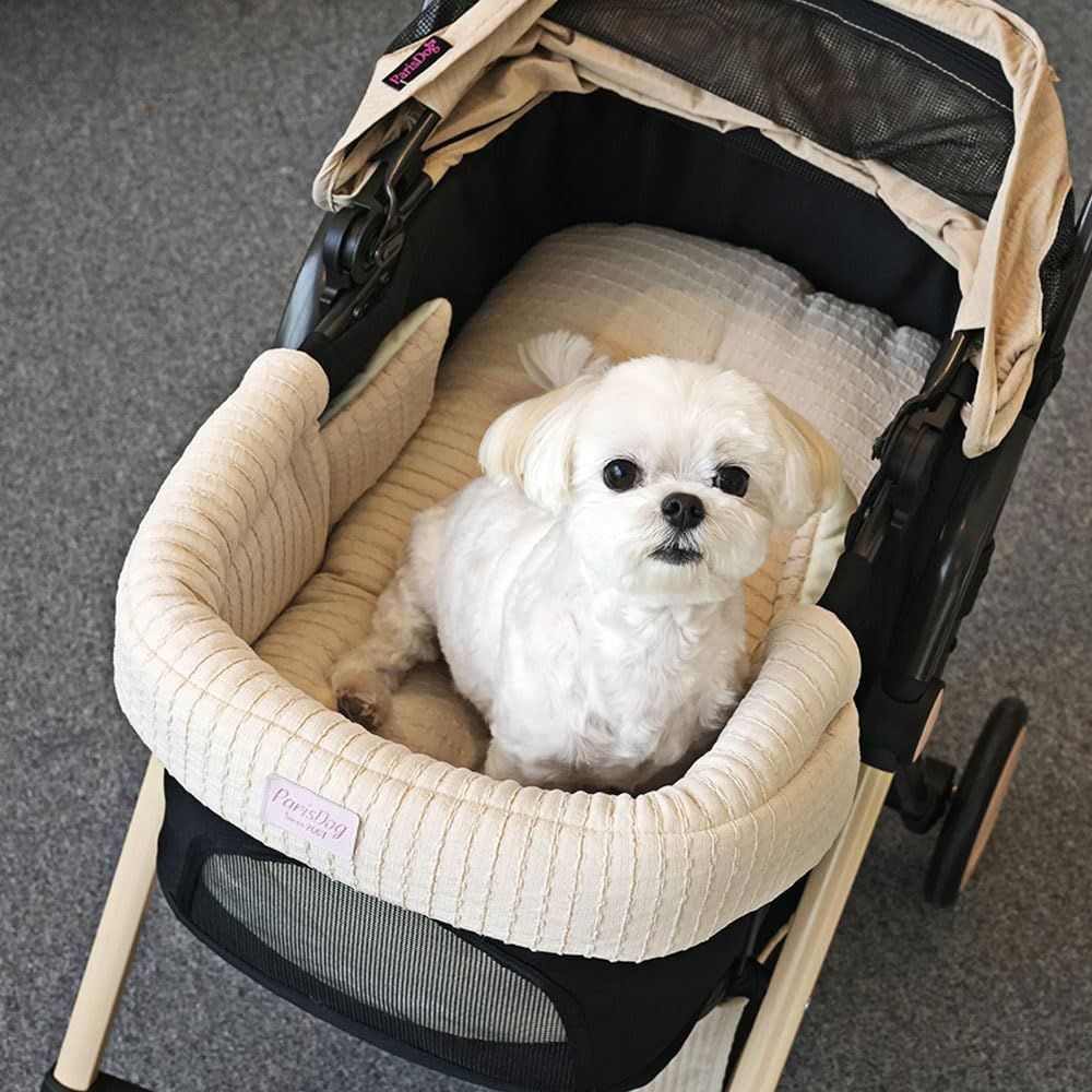 PARISDOG 犬 猫 ペットカート用 クッション ペットカート対応 バギー コンフォーター リバーシブル ふわふわベロア生地 洗える 【ワイドコンフォートクッション】(2点セット「あご乗せ+底クッション」・アイボリー) ※ブランケットは含まれておりませんi
