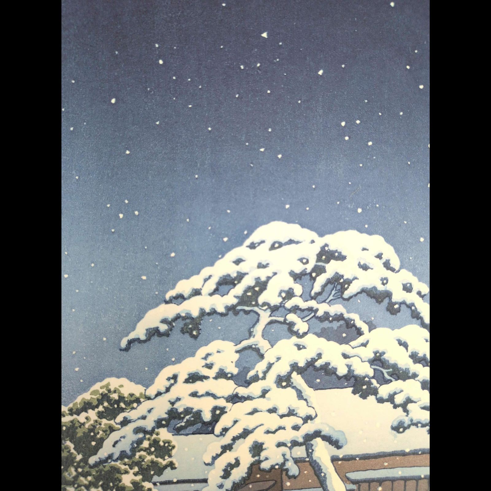 真作】後摺り木版画 川瀬巴水 1932年 「舟堀の雪」 後摺り木版画
